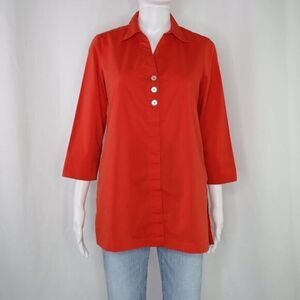 Zac & Rachel Women's Button‎ Front 3/4 Sleeve Cotton Blend Shirt, Red